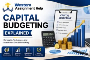 Capital Budgeting Explained guide showing investment appraisal techniques including NPV, IRR, Payback Period and project evaluation.
