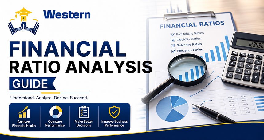 Financial Ratio Analysis Guide showing profitability liquidity solvency and efficiency ratios with charts and financial statement analysis