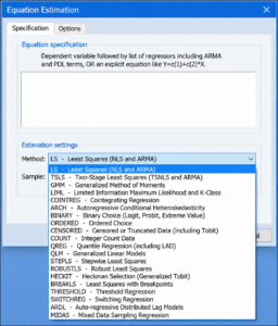 EViews equation estimation window