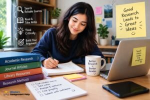 Student doing academic research for an assignment
